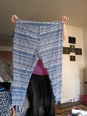 Terra & Sky Size 3X Blue and White Floral-Print Leggings